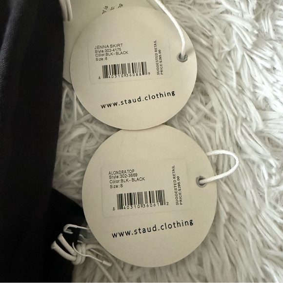 NWT STAUD Black Linen Matching Skirt Set with Beaded Fringe Size 8 - Picture 8 of 10